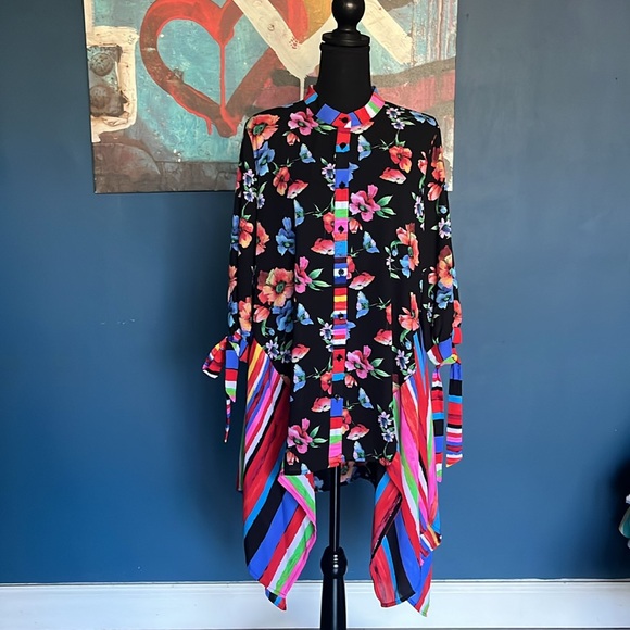 Slim Factor Tops - Slim Factor Colorful Floral Mixed Print Blouse